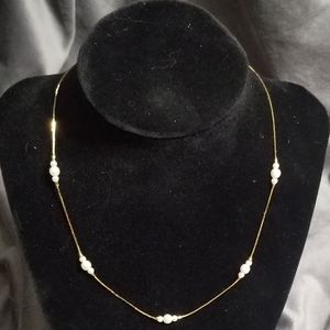 16" Yellow Gold Chain & Faux White Pearl Necklace